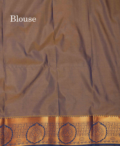 Beautiful Manthulir Yellow Zari Butta Semi Silk Saree With Contrast Blueish Grey Blouse