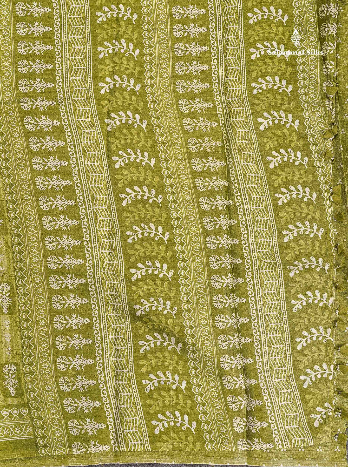 Semi Tussar Fancy Saree - Olive Green Colour Body With Small Fancy Border