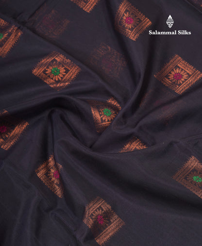 Beautiful Black Menakari Work SICO Cotton Saree With Contrast Magenta Border