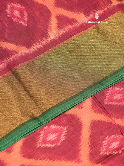 Premium Magenta Colour Pochampalli Pure Cotton Saree With Contrast Bottle Green Border