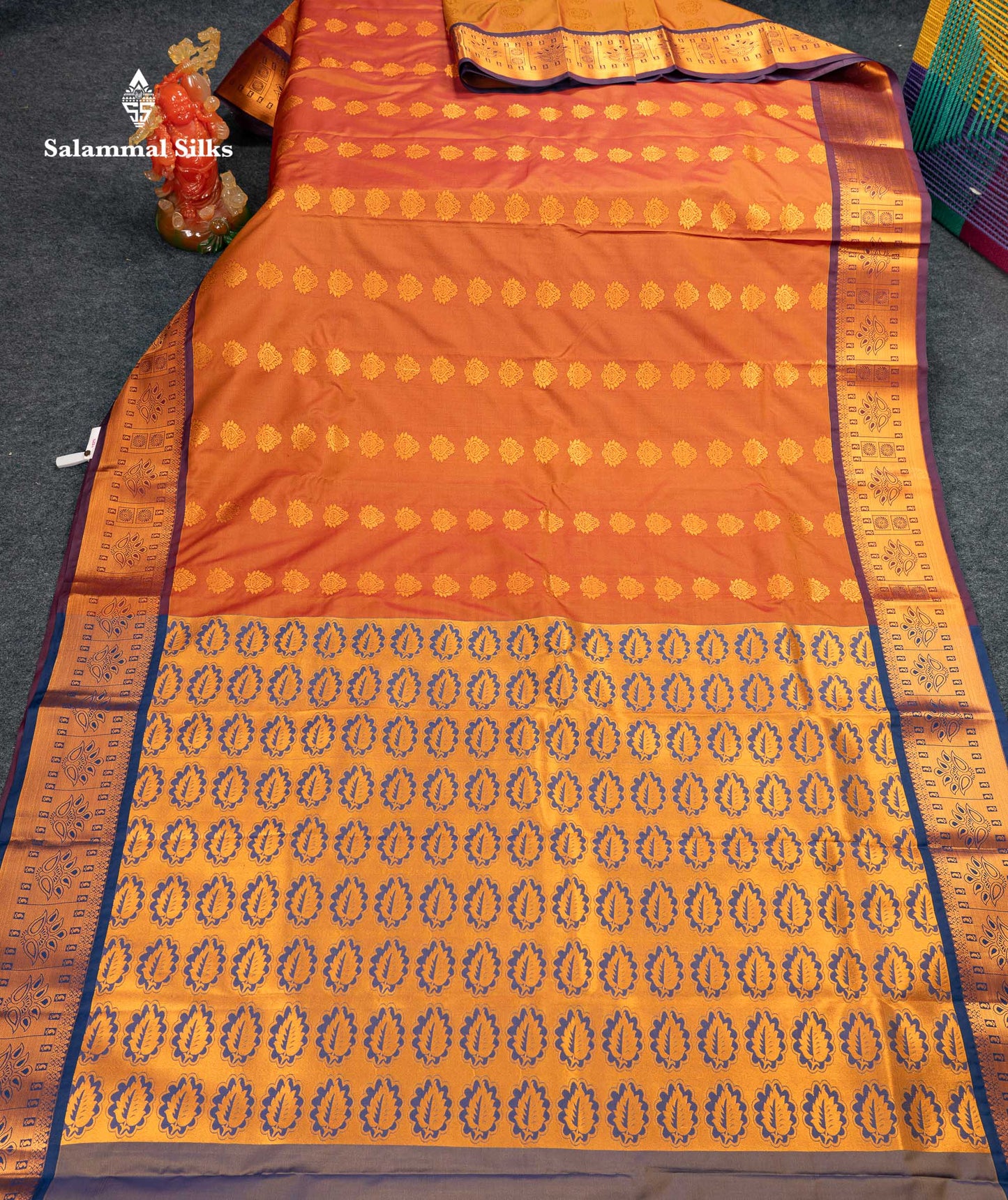 Beautiful Rust Orange Semi Silk Saree With Contrast Brown Traditional Border