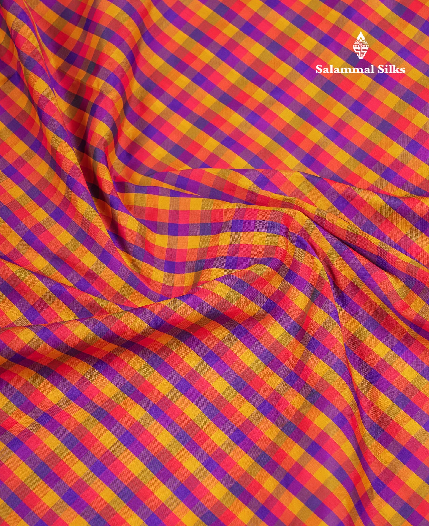 10.5 Yards Semi Silk Saree Paalum Pazham Checks With Contrast Maroon Traditional Border