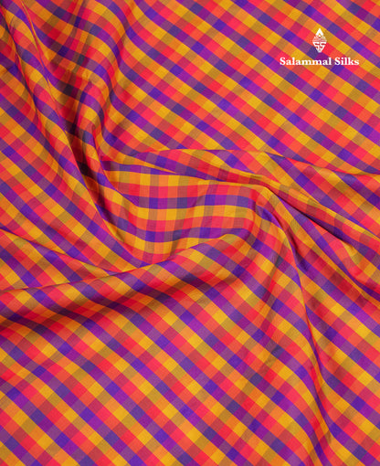 10.5 Yards Semi Silk Saree Paalum Pazham Checks With Contrast Maroon Traditional Border