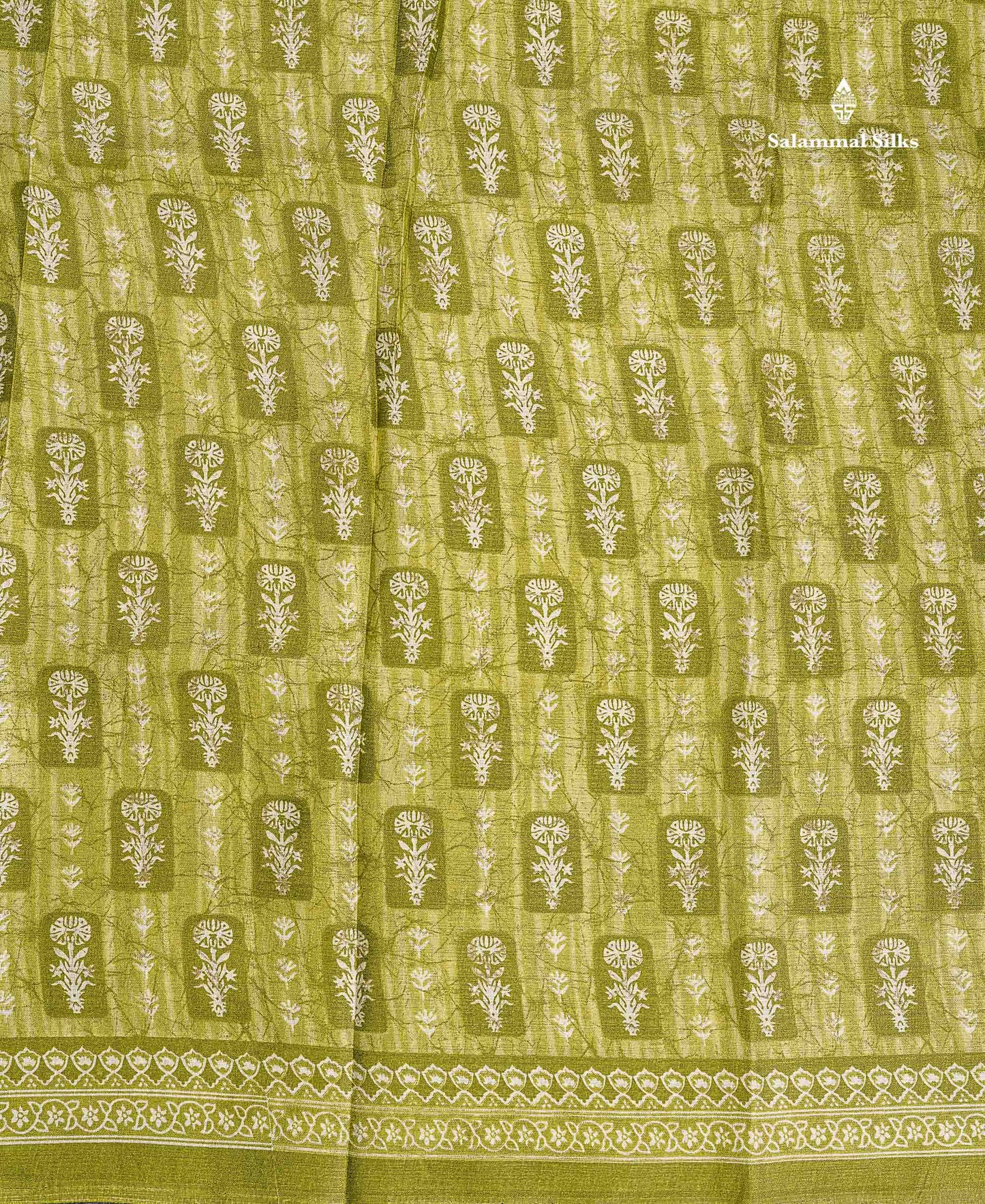Semi Tussar Fancy Saree - Olive Green Colour Body With Small Fancy Border