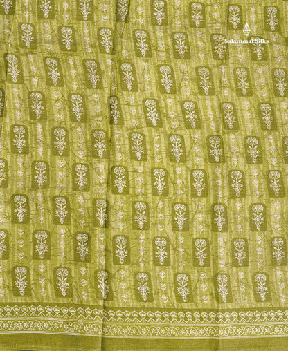 Semi Tussar Fancy Saree - Olive Green Colour Body With Small Fancy Border