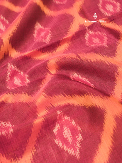 Premium Magenta Colour Pochampalli Pure Cotton Saree With Contrast Bottle Green Border
