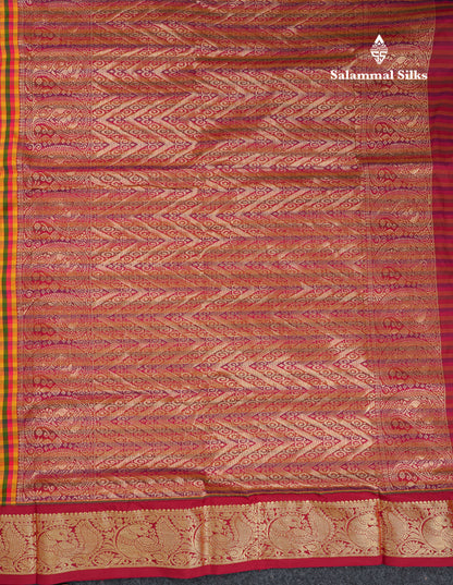 10.5 Yards Semi Silk Saree Paalum Pazham Checks With Contrast Maroon Traditional Border
