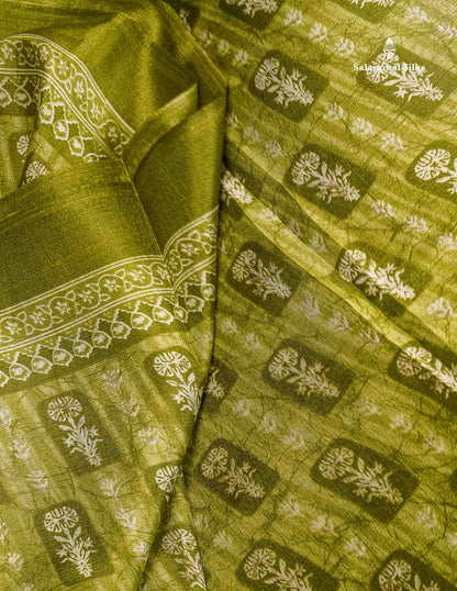 Semi Tussar Fancy Saree - Olive Green Colour Body With Small Fancy Border
