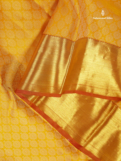Pure Kanjivaram Silk Saree - Mustard Yellow Colour Body With Contrast Pink Blouse