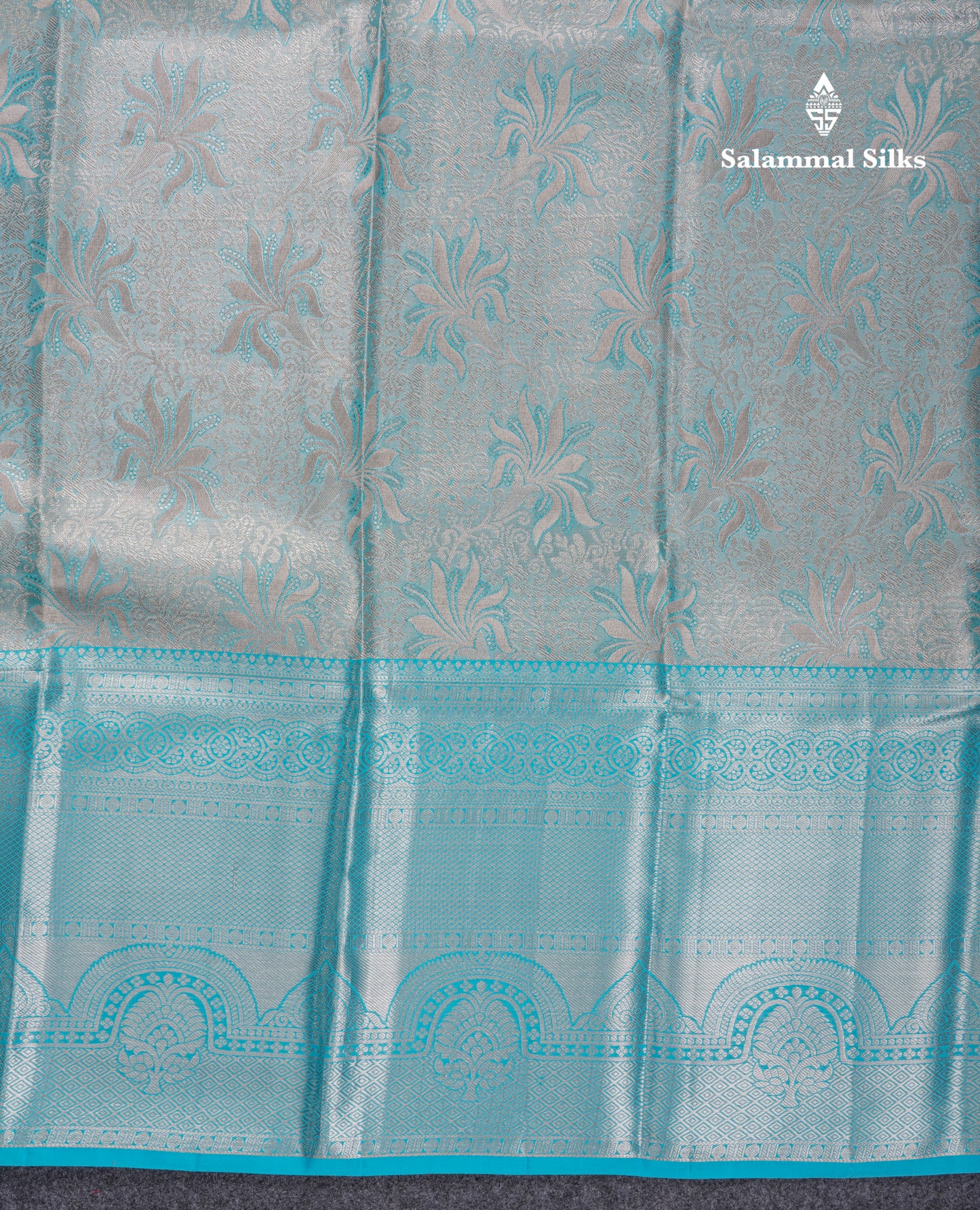 Beautiful Silver Tissue Bridal Pure Kanjivaram Silk Saree With Ccontrast Sky Blue Traditional Evening Morning Border