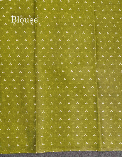 Semi Tussar Fancy Saree - Olive Green Colour Body With Small Fancy Border