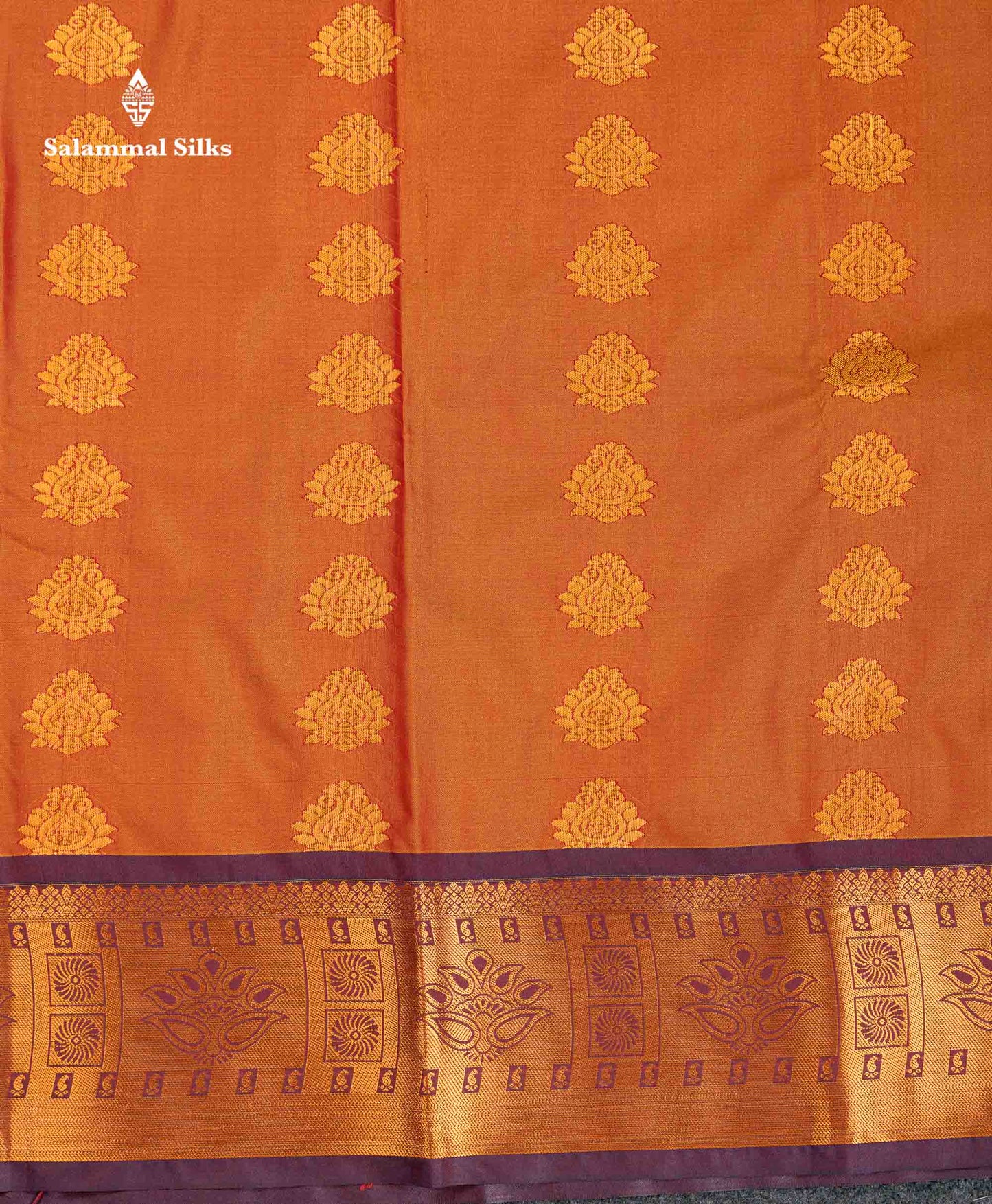 Beautiful Rust Orange Semi Silk Saree With Contrast Brown Traditional Border