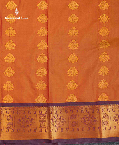 Beautiful Rust Orange Semi Silk Saree With Contrast Brown Traditional Border
