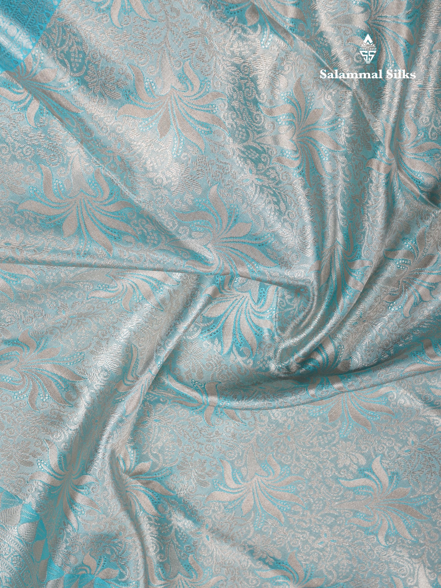 Beautiful Silver Tissue Bridal Pure Kanjivaram Silk Saree With Ccontrast Sky Blue Traditional Evening Morning Border