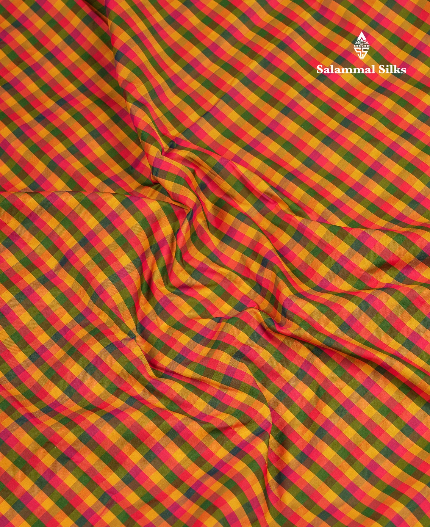 10.5 Yards Semi Silk Saree Paalum Pazham Checks With Contrast Maroon Traditional Border