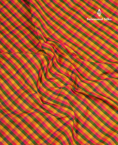 10.5 Yards Semi Silk Saree Paalum Pazham Checks With Contrast Maroon Traditional Border