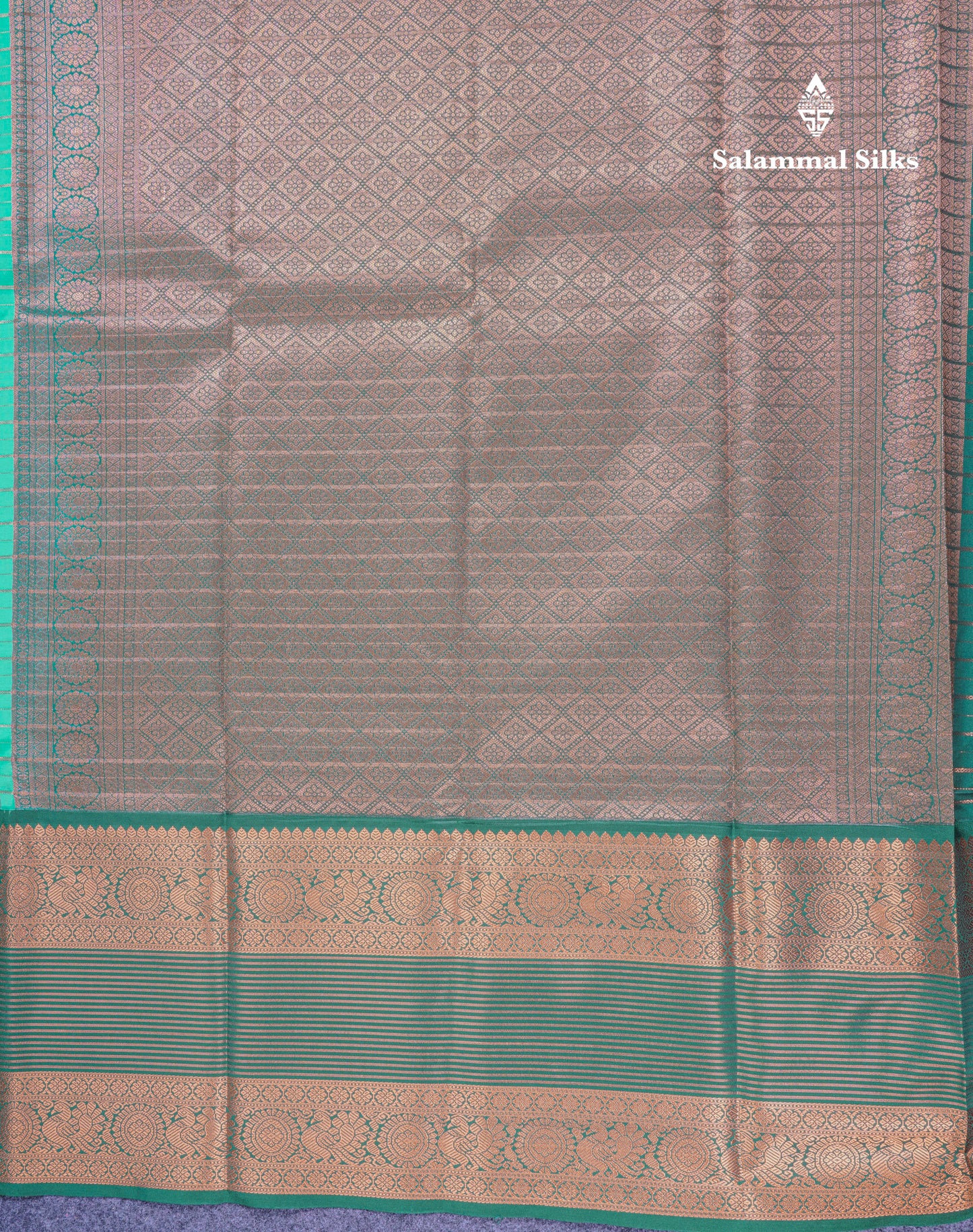 Rexona Green Semi Silk Saree With Contrast Long Traditional Bottle Green Border