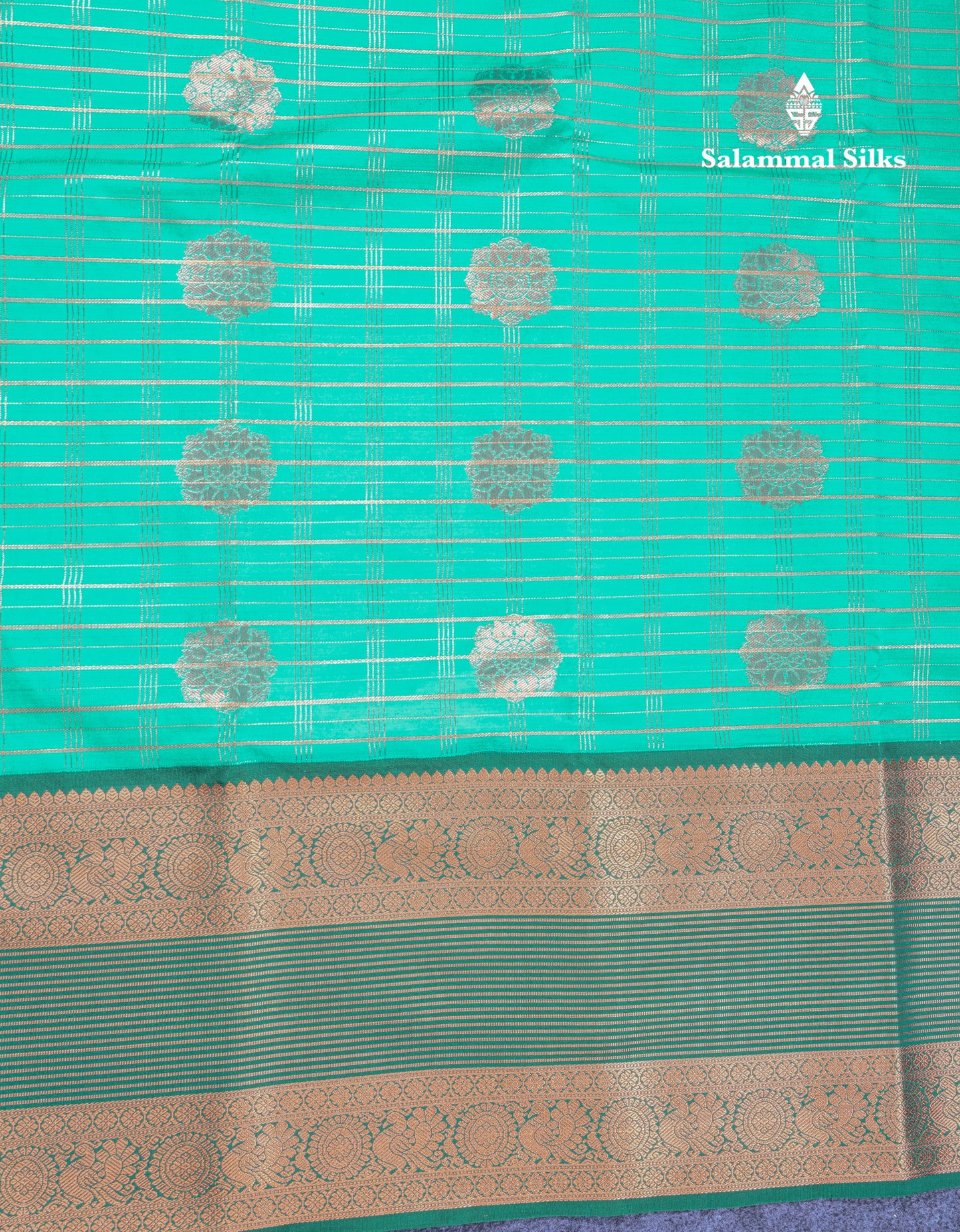 Rexona Green Semi Silk Saree With Contrast Long Traditional Bottle Green Border