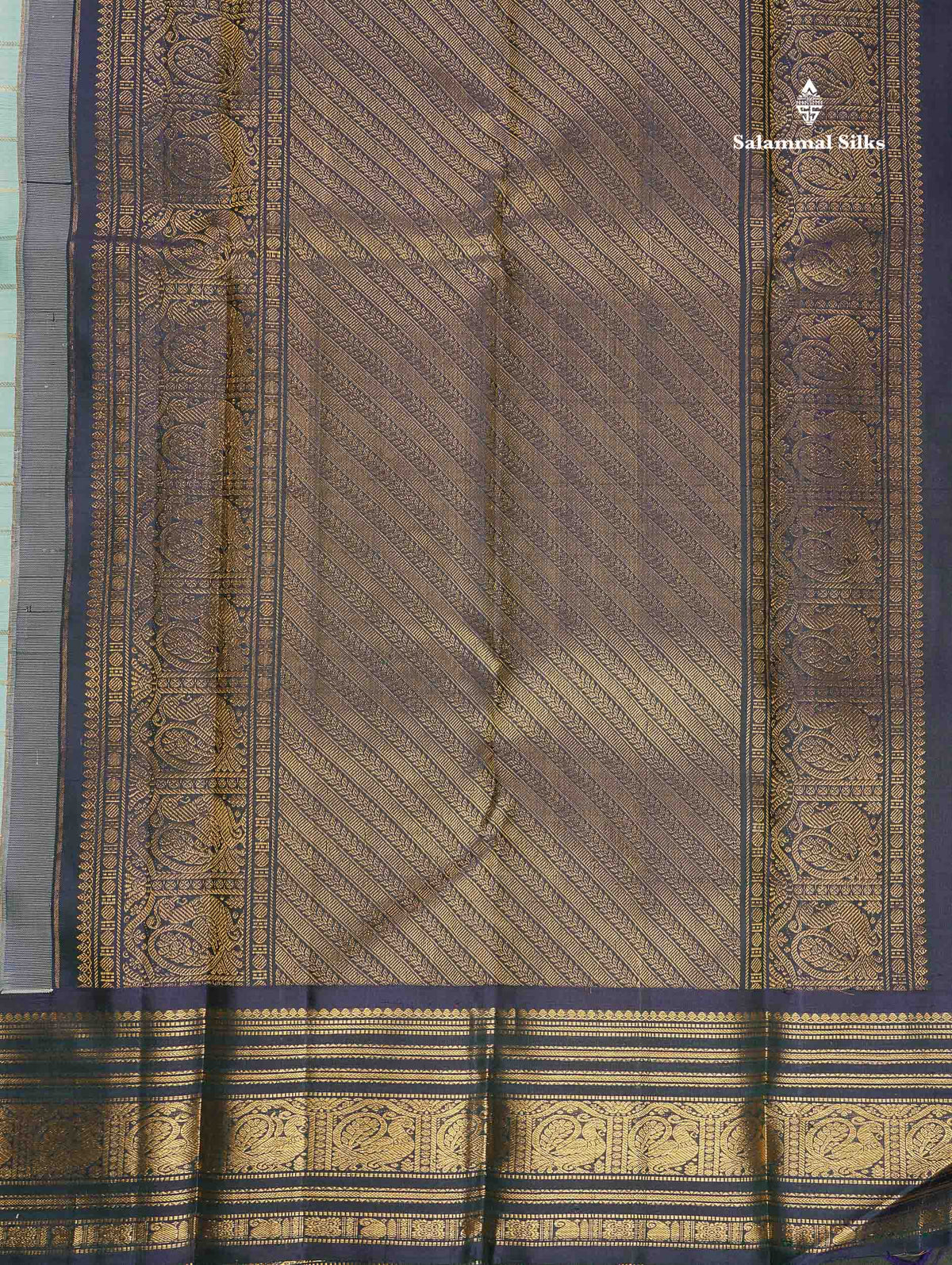 Korvai Pure Kanjivaram Silk Saree - MultiColour Body With Contrast Navy Blue Traditional Border