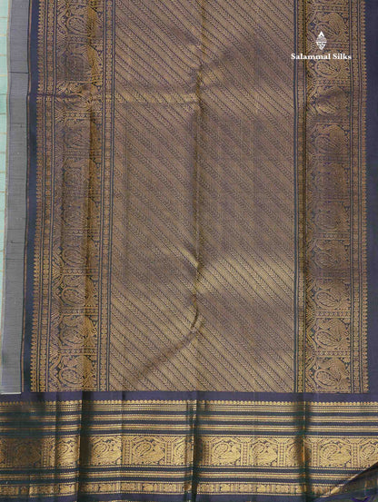 Korvai Pure Kanjivaram Silk Saree - MultiColour Body With Contrast Navy Blue Traditional Border