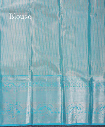 Beautiful Silver Tissue Bridal Pure Kanjivaram Silk Saree With Ccontrast Sky Blue Traditional Evening Morning Border