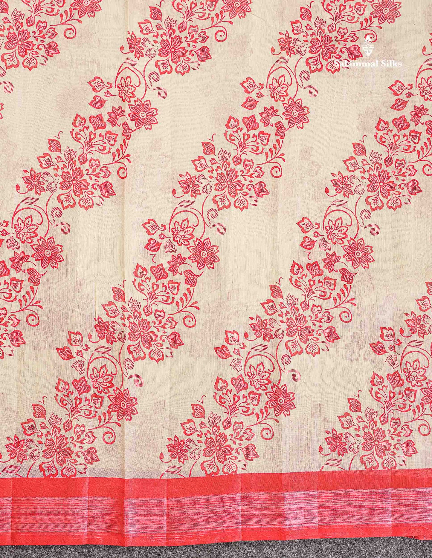 Mahu Silk Fancy Saree - Half White Colour Body With Contrast Chilly Red Tissue Border