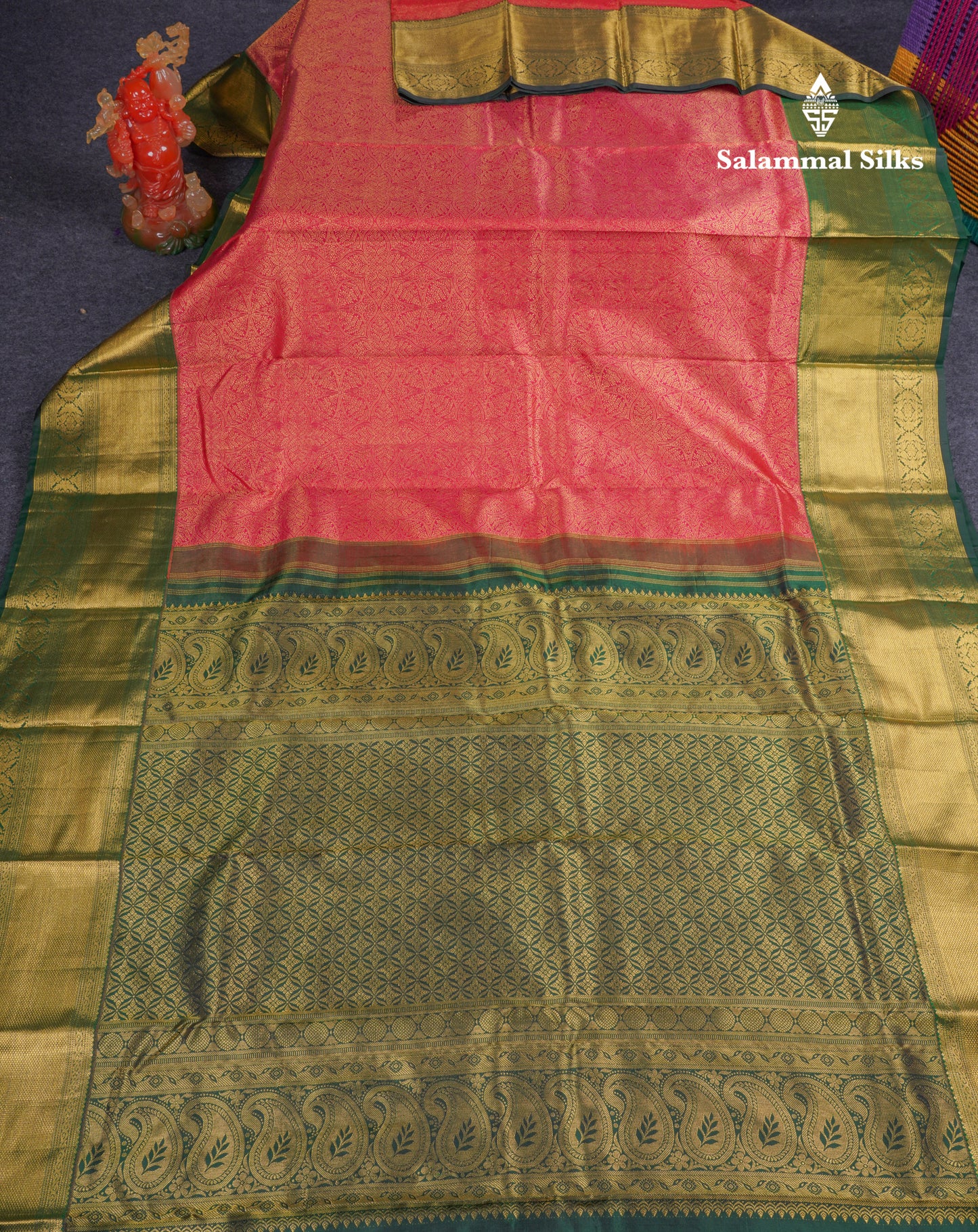 Beautiful Pink Bridal Pure Kanjivaram Silk Saree With Contrast Bottle Green Traditional Border