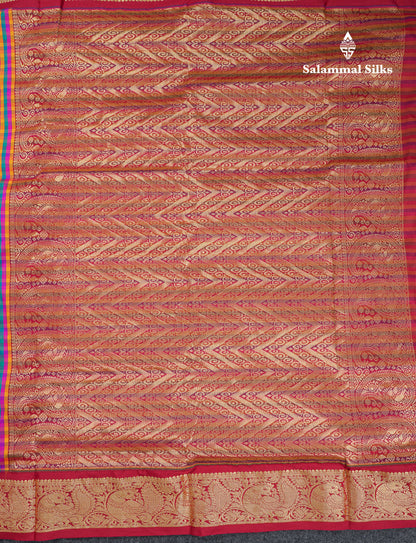 10.5 Yards Semi Silk Saree Paalum Pazham Checks With Contrast Maroon Traditional Border