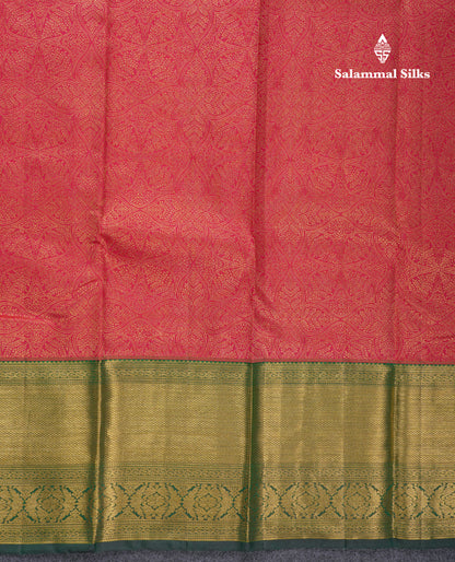 Beautiful Pink Bridal Pure Kanjivaram Silk Saree With Contrast Bottle Green Traditional Border