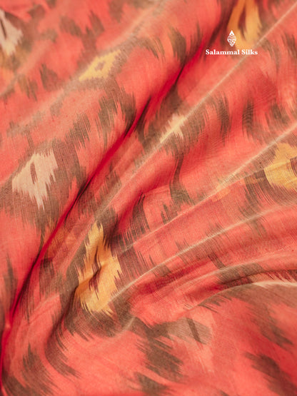 Premium Chocolate Colour Pochampalli Cotton Saree With Gold Zari Border