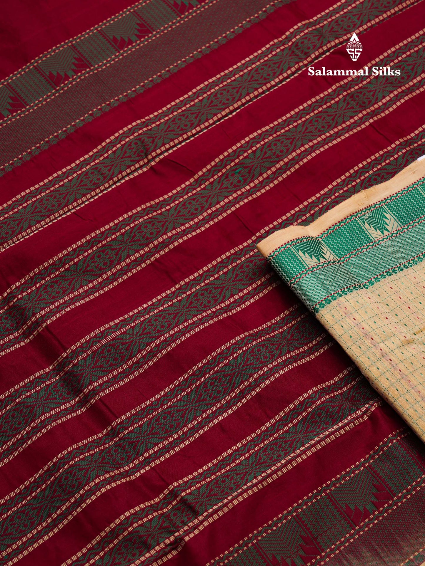 Beautiful Cream Sandal Small Checks Thraed Work Semi Silk Cotton Saree With Contrast Maroon Blouse