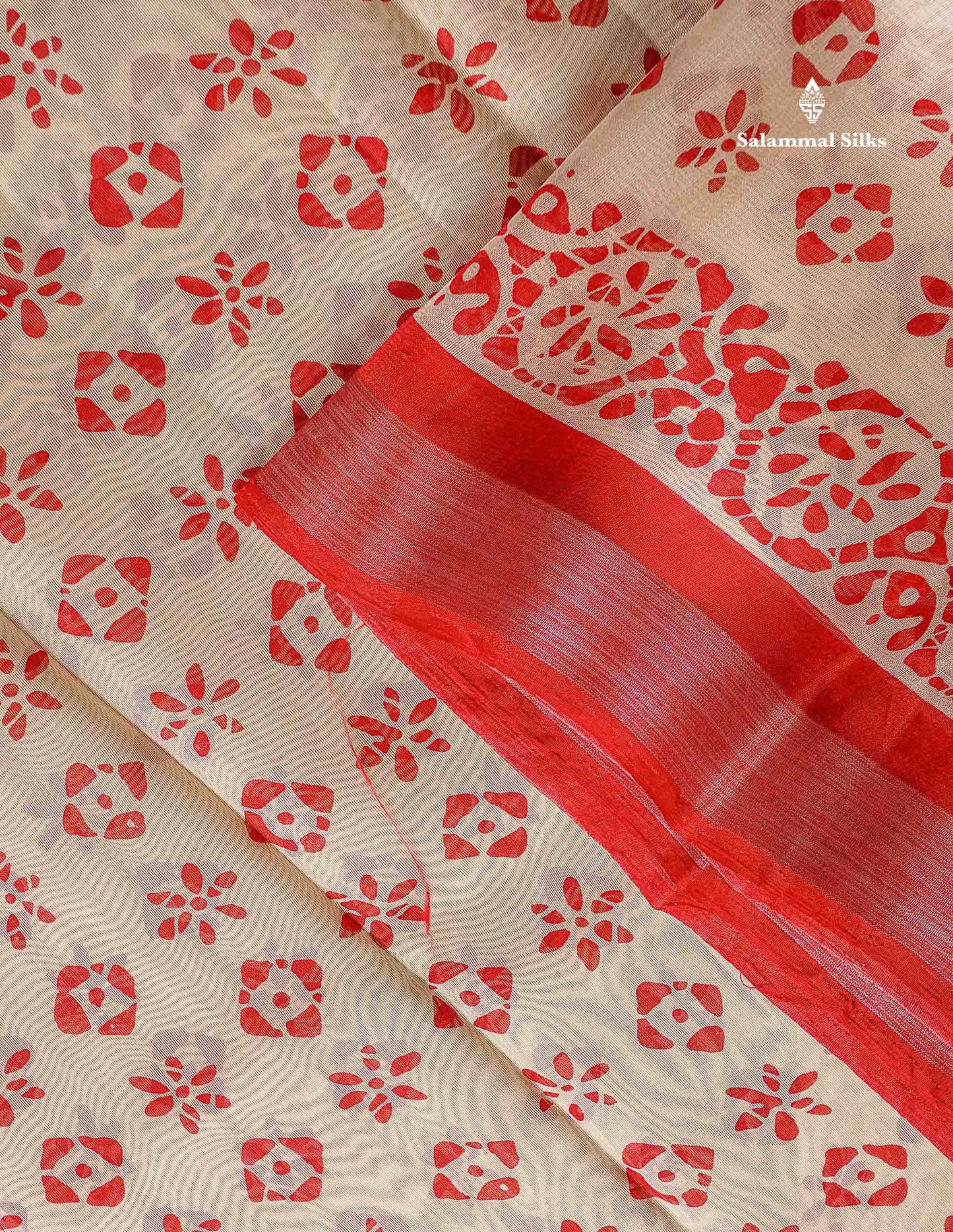 Mahu Silk Fancy Saree - Half White Colour Body With Contrast Chilly Red Tissue Border