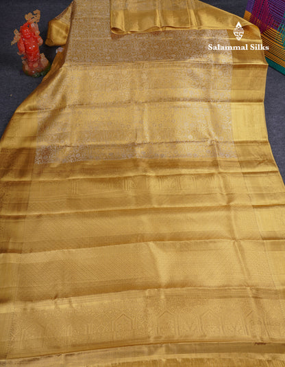 Beautiful Gold Tissue Bridal Pure Kanjivaram Silk Saree With Traditional Border