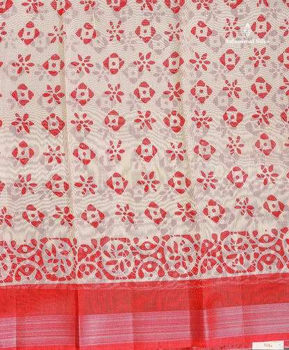 Mahu Silk Fancy Saree - Half White Colour Body With Contrast Chilly Red Tissue Border