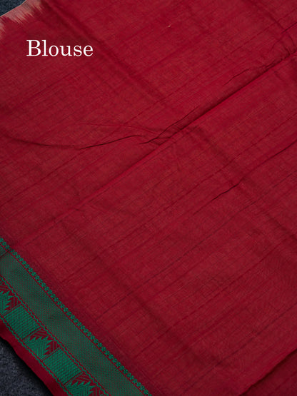 Beautiful Cream Sandal Small Checks Thraed Work Semi Silk Cotton Saree With Contrast Maroon Blouse