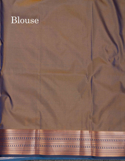 Beautiful Pastel Blue Zari Butta Semi Silk Saree With Contrast Dual Tone Navy Blue Blouse