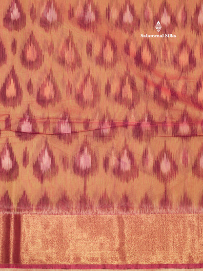 Premium Olive Mustard Yellow Colour Pochampalli Cotton Saree With Gold Zari Border