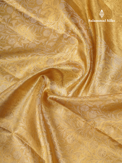 Beautiful Gold Tissue Bridal Pure Kanjivaram Silk Saree With Traditional Border