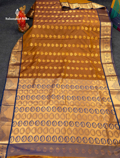 Beautiful Rust Orange Semi Silk Saree With Contrast Brown Traditional Border