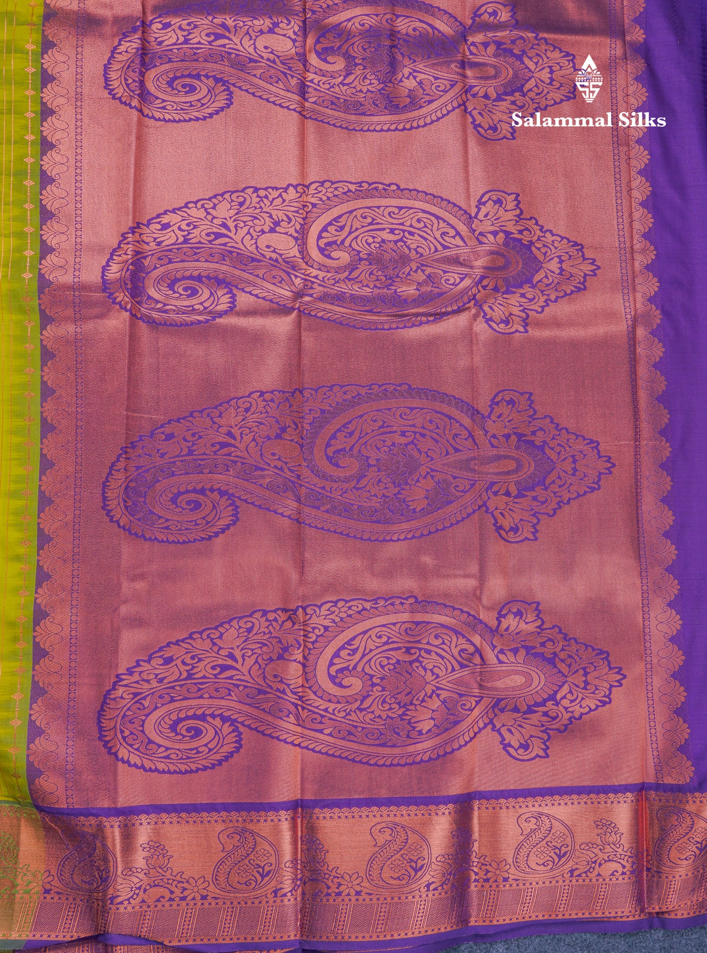 Manthulir Green Semi Silk Saree With Contrast Violet Blouse