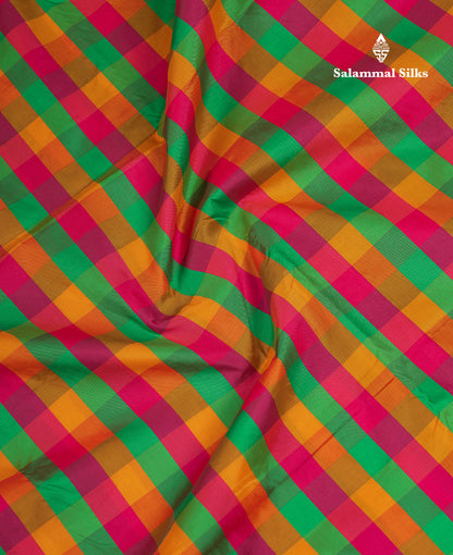 9 Yards Semi Silk Saree Paalum Pazham Checks With Contrast Maroon Traditional Border