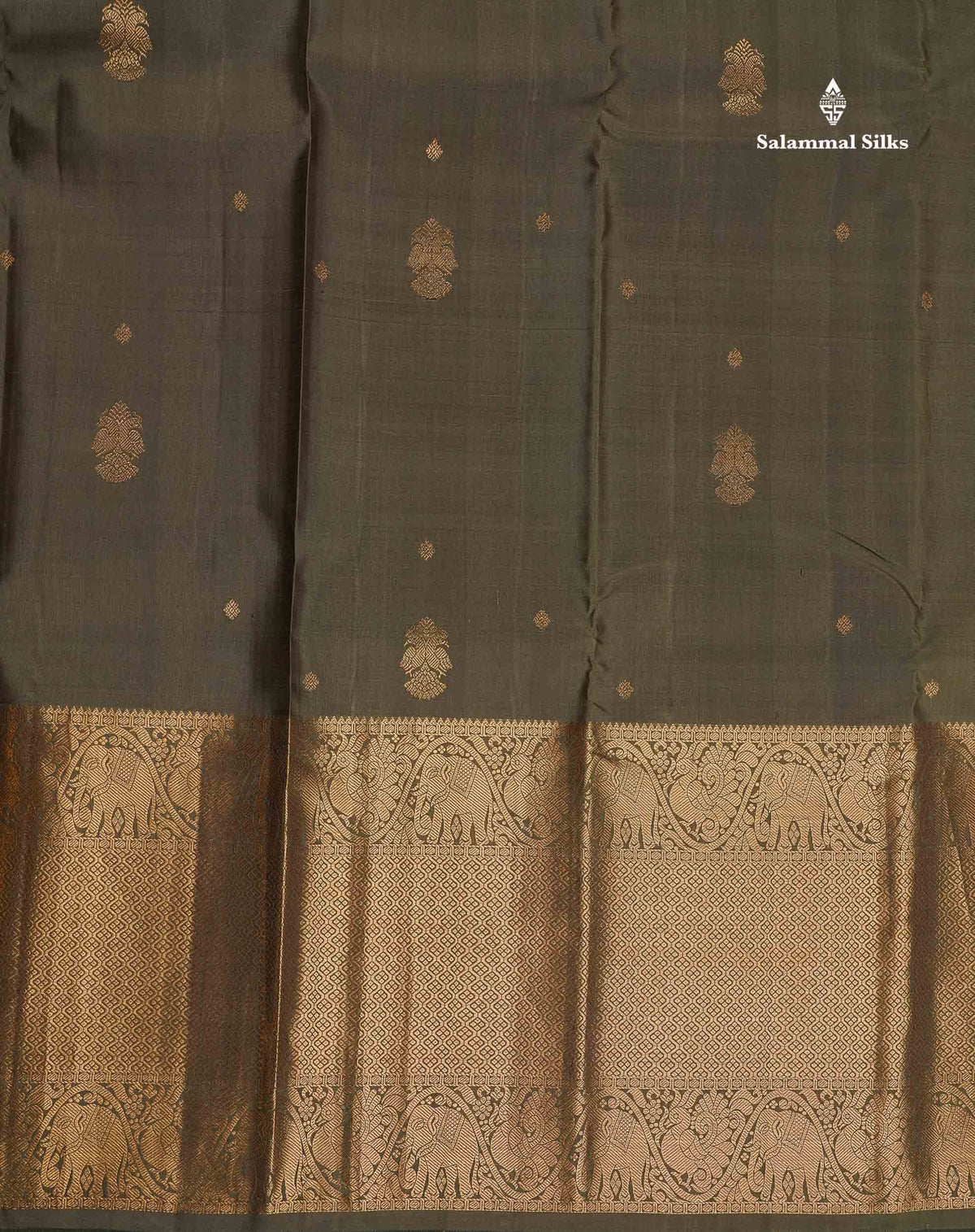Pure Kanjivaram Silk Saree - Army Green Colour Body With Evening Morning Border