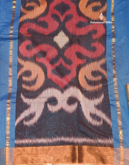 Blue Colour Pochampalli Cotton Saree With Tissue Border