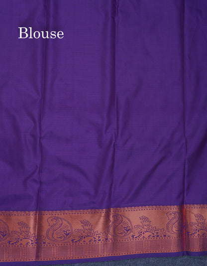 Manthulir Green Semi Silk Saree With Contrast Violet Blouse