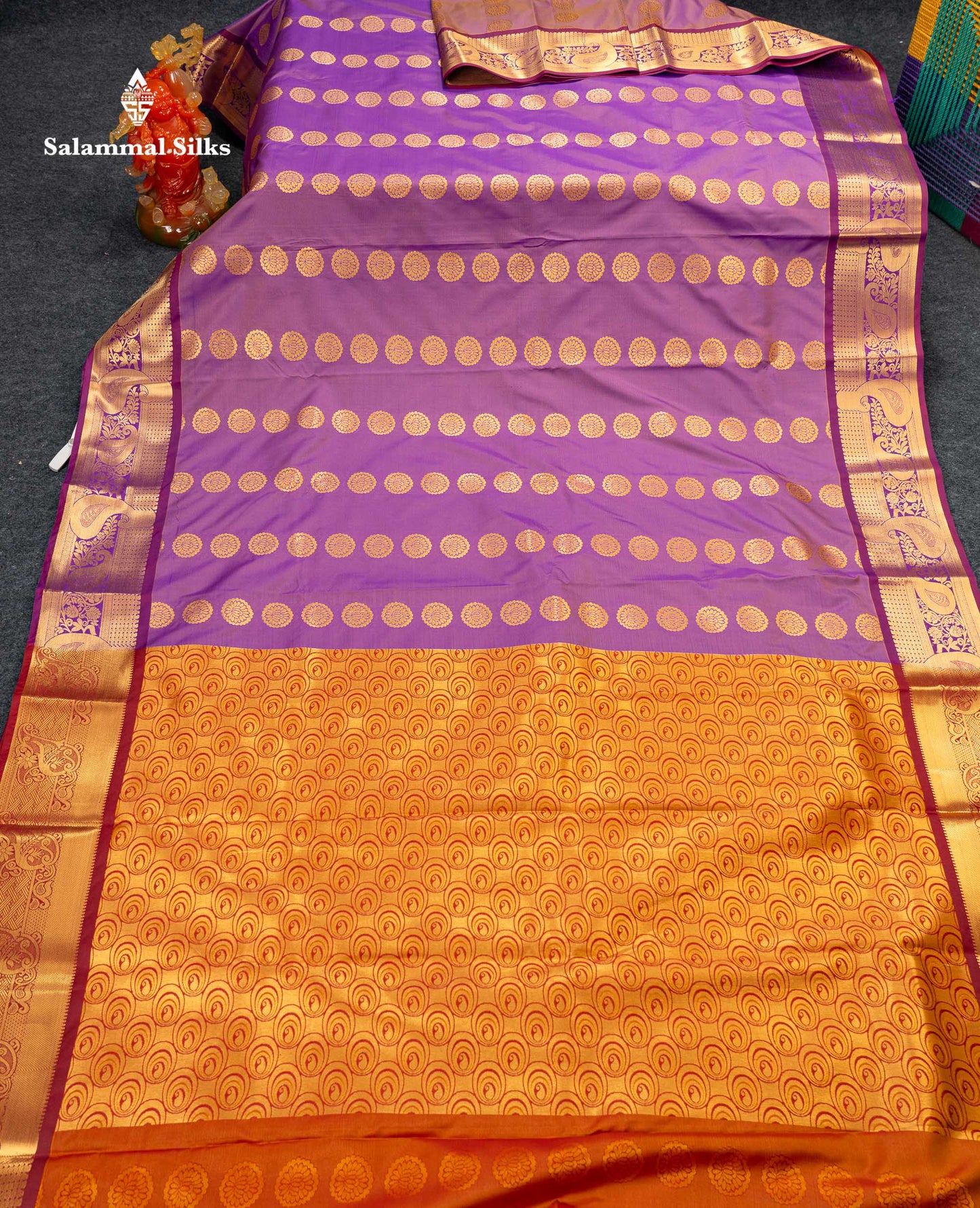 Beautiful Pastel Blue Zari Butta Semi Silk Saree With Contrast Magenta Traditional Border