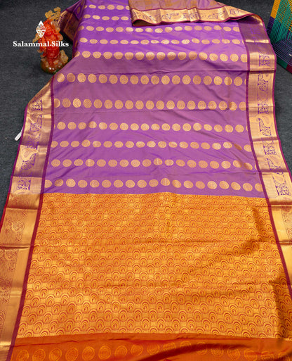 Beautiful Pastel Blue Zari Butta Semi Silk Saree With Contrast Magenta Traditional Border