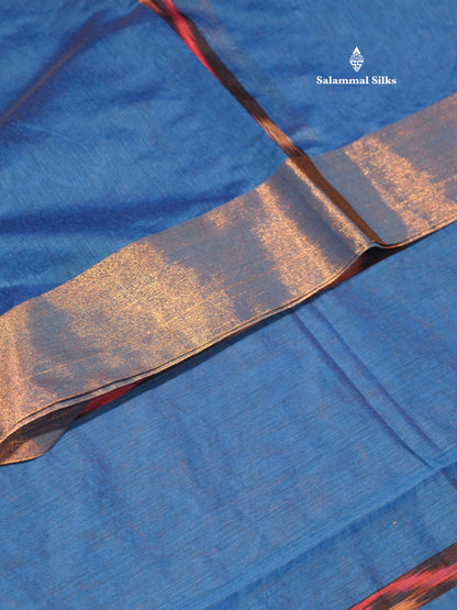 Blue Colour Pochampalli Cotton Saree With Tissue Border