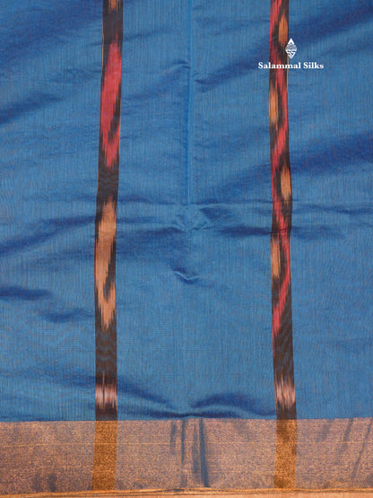 Blue Colour Pochampalli Cotton Saree With Tissue Border