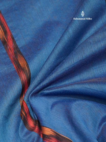 Blue Colour Pochampalli Cotton Saree With Tissue Border