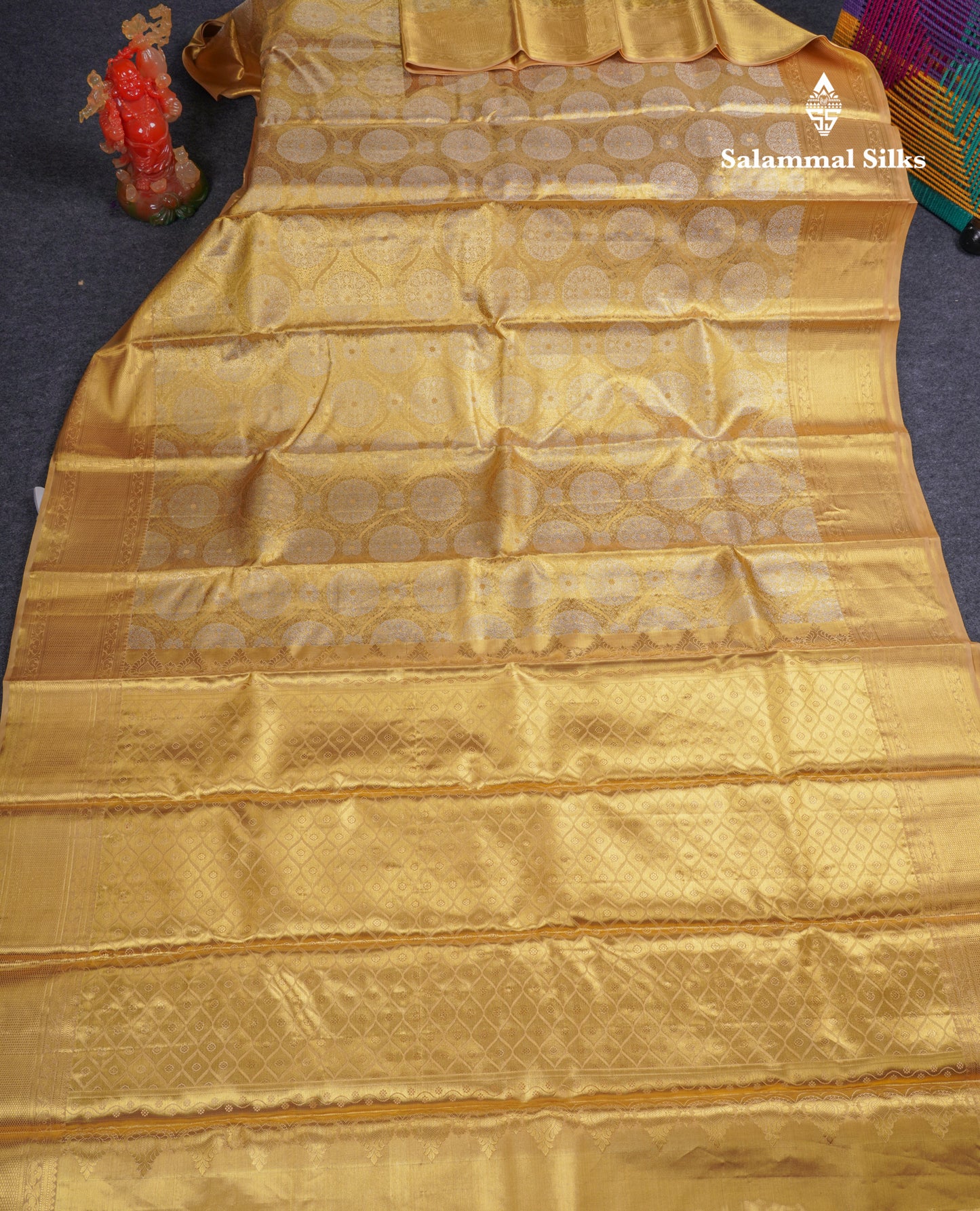 Beautiful Gold Tissue Bridal Pure Kanjivaram Silk Saree With Ccontrast Sandal Traditional Border